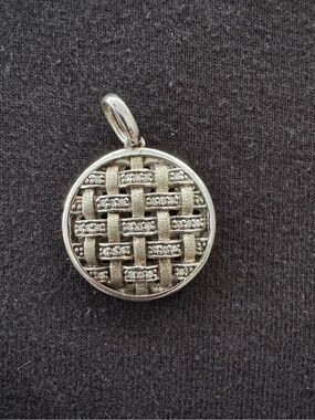 Effy Medium Diamond Pendant Basketweave Sterling Silver